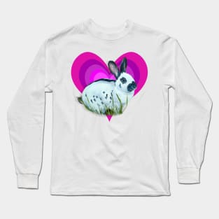 Gorgeous English Spot rabbit on a rainbow purple heart! Long Sleeve T-Shirt